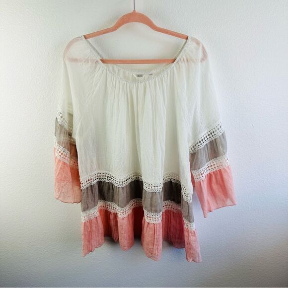 Kaktus Boho Tiered Bell Sleeve Color Block Top Size XXL - Picture 1 of 3